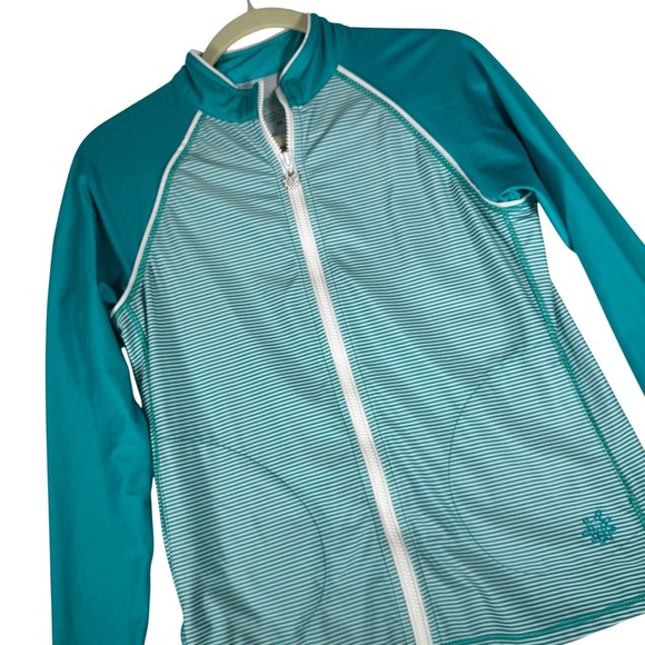 Uv Skinz Other - UV Skinz UPF 50+ Sunwear Jacket Womens Medium Teal Striped Full Zip Rash Guard